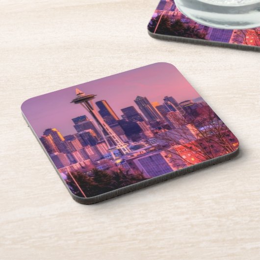Zonnetijd achter Seattle skyline van Kerry Park. Bier Onderzetter (Linkerzijde)