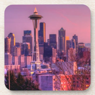 Zonnetijd achter Seattle skyline van Kerry Park. Bier Onderzetter