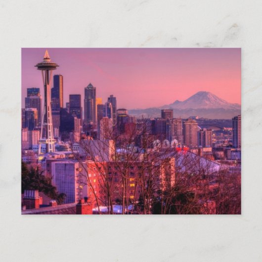 Zonnetijd achter Seattle skyline van Kerry Park. Briefkaart (Voorkant)