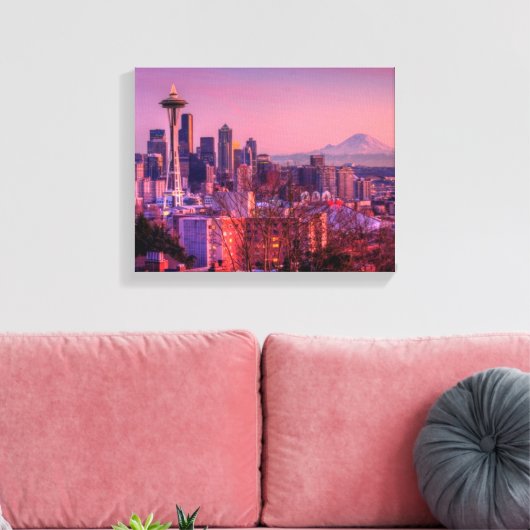 Zonnetijd achter Seattle skyline van Kerry Park. Canvas Afdruk (Insitu (Woonkamer))