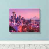Zonnetijd achter Seattle skyline van Kerry Park. Canvas Afdruk (Insitu (Houten vloer))