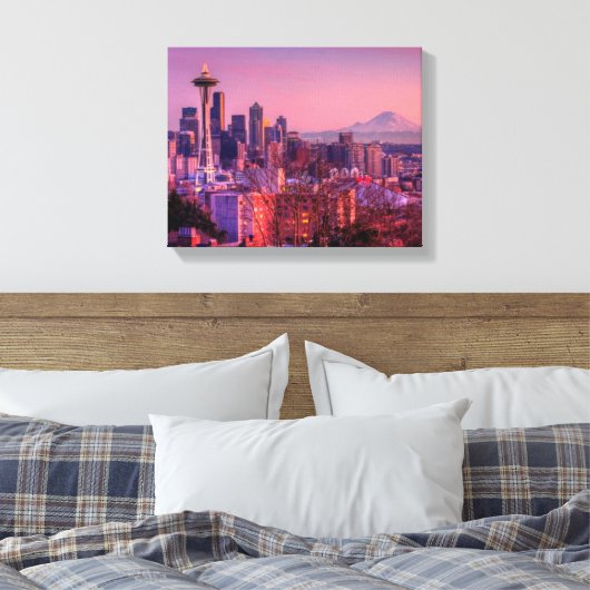 Zonnetijd achter Seattle skyline van Kerry Park. Canvas Afdruk (Insitu (Slaapkamer))
