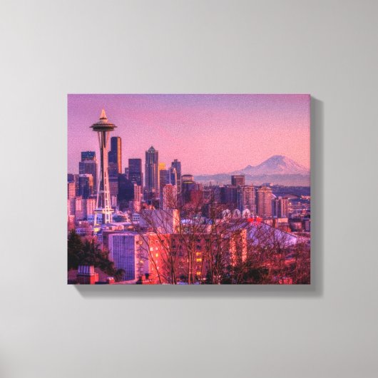 Zonnetijd achter Seattle skyline van Kerry Park. Canvas Afdruk (Voorkant)
