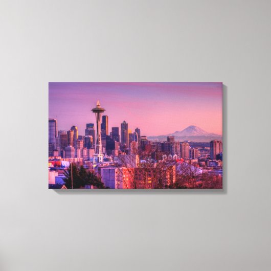 Zonnetijd achter Seattle skyline van Kerry Park. Canvas Afdruk (Voorkant)
