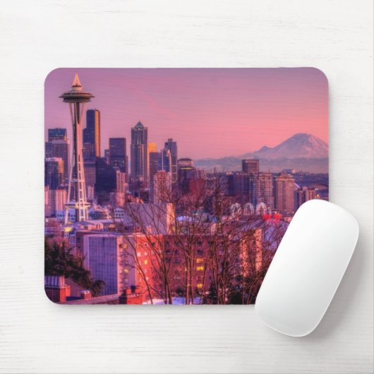 Zonnetijd achter Seattle skyline van Kerry Park. Muismat (Met muis)