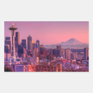 Zonnetijd achter Seattle skyline van Kerry Park. Rechthoekige Sticker