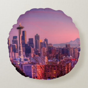 Zonnetijd achter Seattle skyline van Kerry Park. Rond Kussen