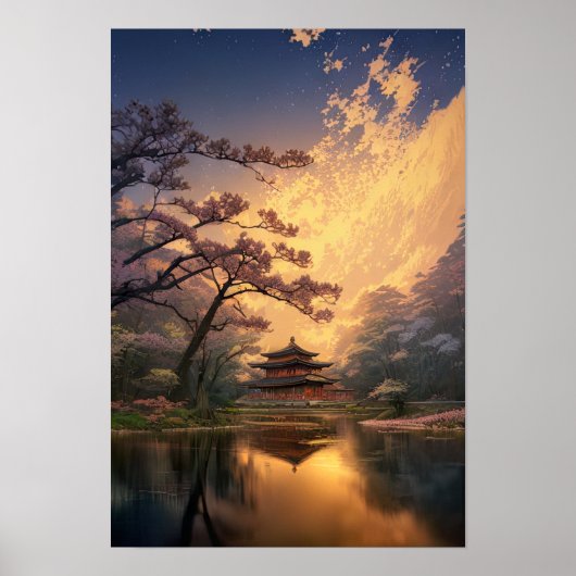 Zonnetijd bij een oude Woodentempel Poster (Voorkant)