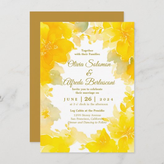 Zonnetijd en bloei: geel Waterverf Kaart (Voorkant / Achterkant)