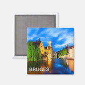Zonnetijd in Brugge. België Magneet (Voorkant / Achterkant)
