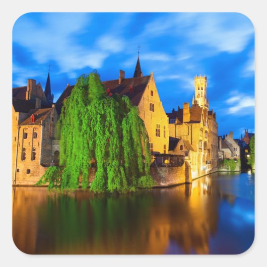 Zonnetijd in Brugge. België Vierkante Sticker (Voorkant)