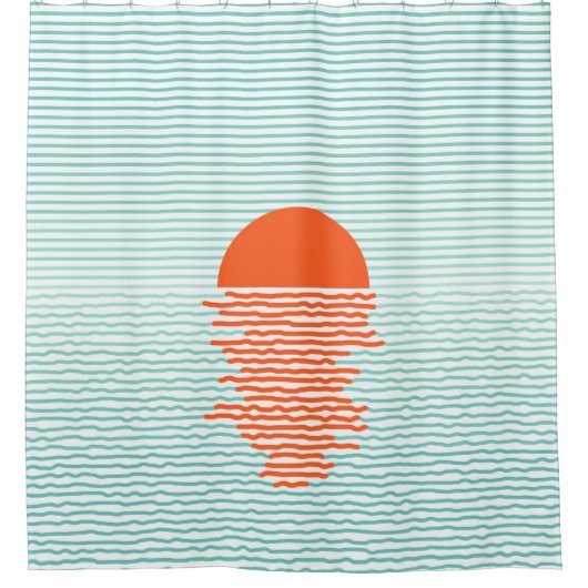 Zonnetijd in de oceaan - gestreepte achtergrond. L Douchegordijn (Voorkant)