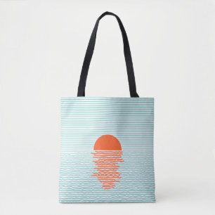 Zonnetijd in de oceaan - gestreepte achtergrond. L Tote Bag
