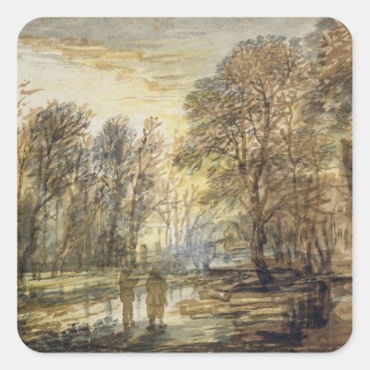 Zonnetijd in het hout vierkante sticker (Voorkant)