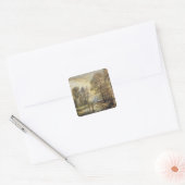 Zonnetijd in het hout vierkante sticker (Envelop)