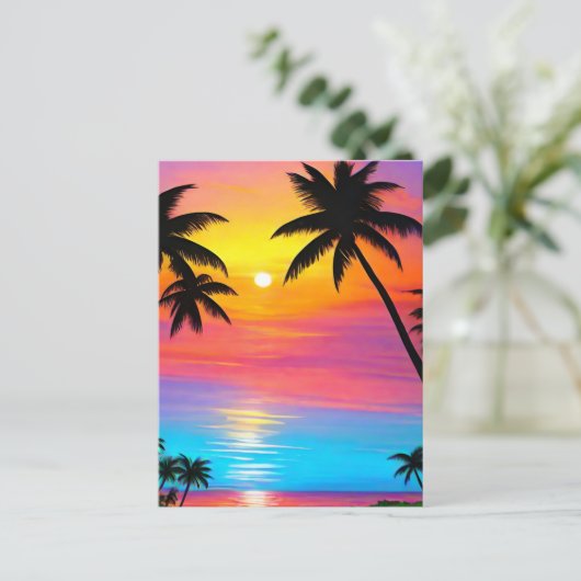 Zonnetijd op het strand briefkaart (Staand voorkant)