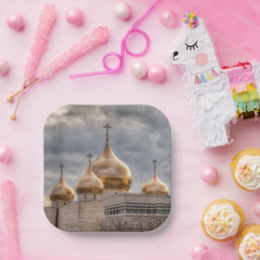 Zonnetijd op Russisch-orthodoxe kathedraal in Pari Papieren Bordje (Feest)