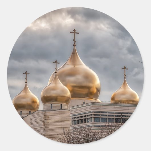Zonnetijd op Russisch-orthodoxe kathedraal in Pari Ronde Sticker (Voorkant)