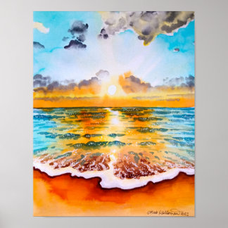 Zonnetijd over de oceaan - Waterverf Art Print