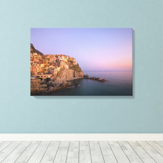 Zonnetijd over het dorp Manarola in Cinque Terre Canvas Afdruk (Insitu (Houten vloer))