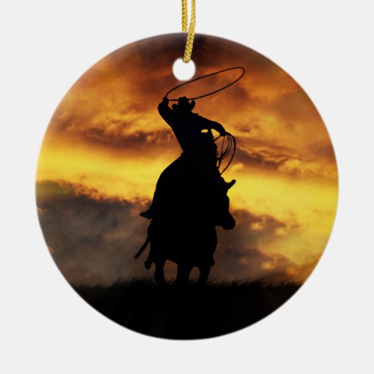 Zonnetijd voor cowboy en paarden keramisch ornament (Voorkant)