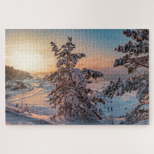 Zonnetijd voor de wintersneeuwkust van het zee legpuzzel (Horizontaal)