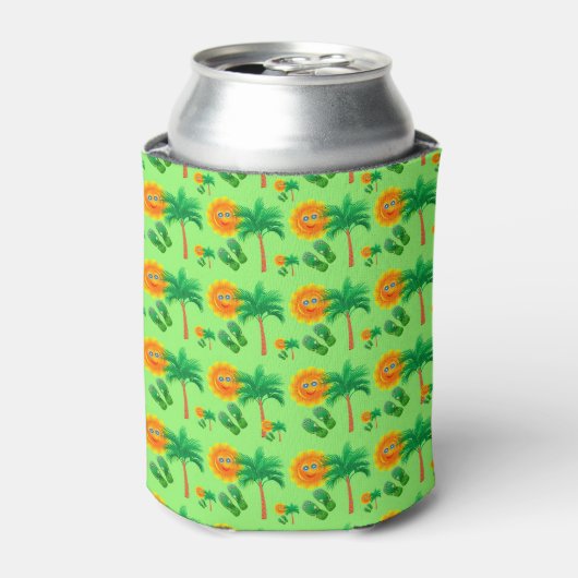 Zonneuwen, palmbomen en Teenslippers Blikjeskoeler (Blikje Voorkant)