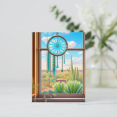 Zonnevanger in het raam met woestijnachtergrond briefkaart (Staand voorkant)