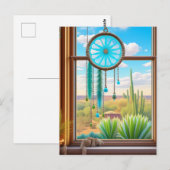 Zonnevanger in het raam met woestijnachtergrond briefkaart (Voorkant / Achterkant)