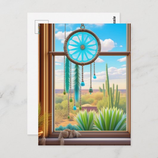 Zonnevanger in het raam met woestijnachtergrond briefkaart (Voorkant / Achterkant)