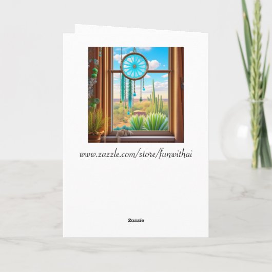 Zonnevanger in het raam met woestijnachtergrond kaart (Achterkant)