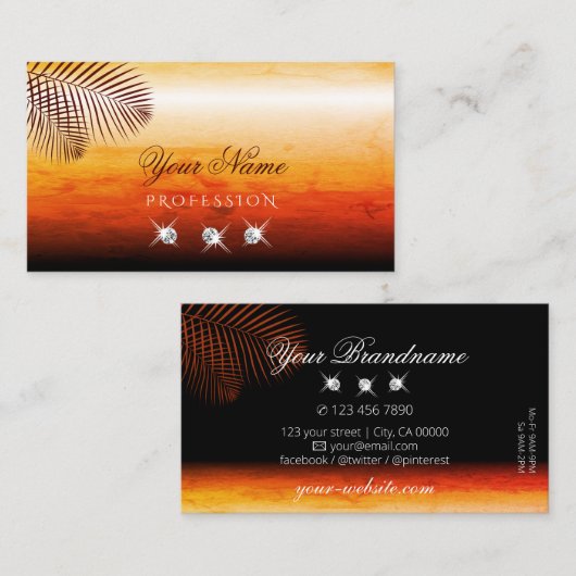 Zonnevaste Waterverven Palm Leaves Diamonds Stijlv Visitekaartje (Voorkant / Achterkant)
