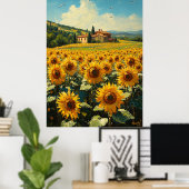 Zonneveld en Toscaans Cottage Impressionisme Poster (Thuiskantoor)
