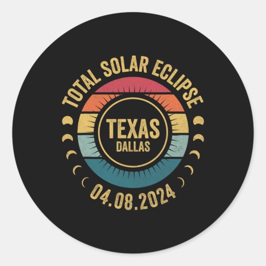 Zonneverduistering 2024 Dallas Texas State Solar E Ronde Sticker (Voorkant)