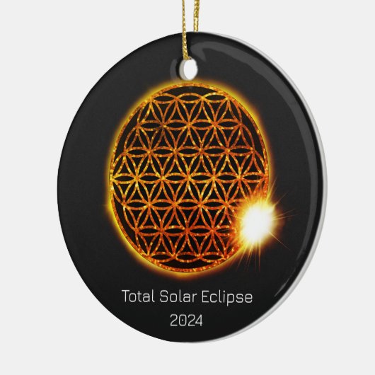 Zonneverduistering 2024 Gouden Sprankelende Bloem  Keramisch Ornament (Links)