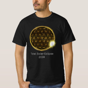 Zonneverduistering 2024 Gouden Sprankelende Bloem  T-shirt