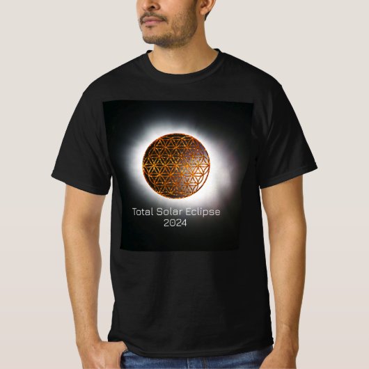Zonneverduistering 2024 Gouden Sprankelende Bloem T-shirt (Voorkant)