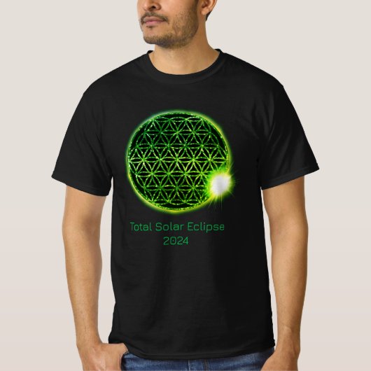 Zonneverduistering 2024 Groene sprankelende bloem  T-shirt (Voorkant)