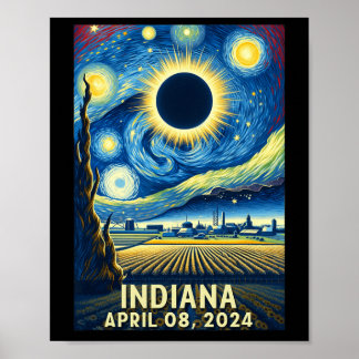 Zonneverduistering 2024 Indiana Sterrennacht Poster