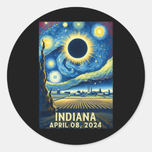 Zonneverduistering 2024 Indiana Sterrennacht Ronde Sticker