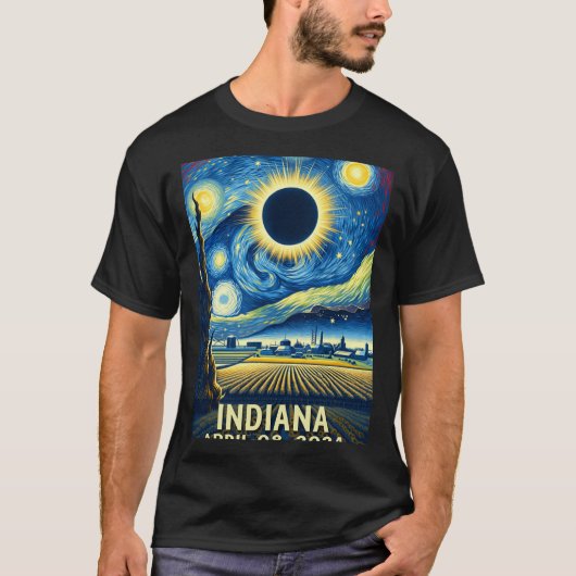 Zonneverduistering 2024 Indiana Sterrennacht T-shirt (Voorkant)