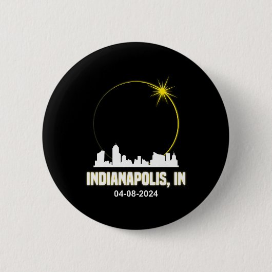 Zonneverduistering 2024 Indianapolis Skyline India Ronde Button 5,7 Cm (Voorkant)