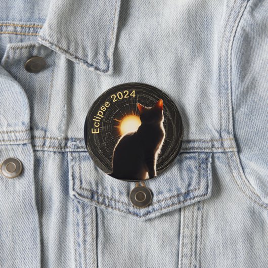 Zonneverduistering 2024 zon kat ronde button 7,6 cm (In situ)