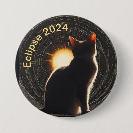 Zonneverduistering 2024 zon kat ronde button 7,6 cm