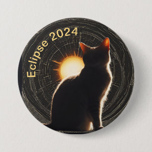Zonneverduistering 2024 zon kat ronde button 7,6 cm
