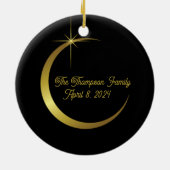 Zonneverduistering 2024 Zwart & Goud Herdenking Keramisch Ornament (Achterkant)