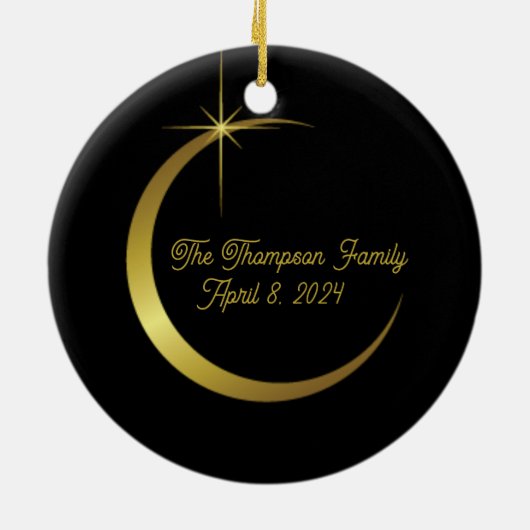 Zonneverduistering 2024 Zwart & Goud Herdenking Keramisch Ornament (Achterkant)