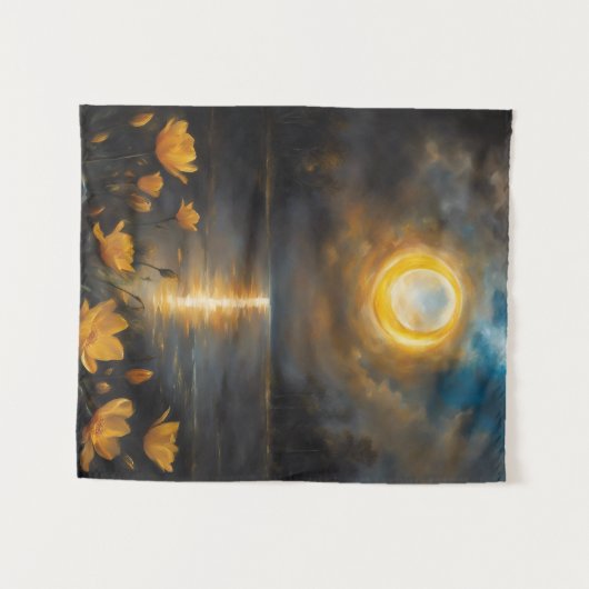 Zonneverduistering Schilderij Meer met Bloemen Wandkleed (Voorkant (horizontaal))