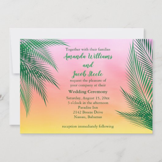 Zonnevrije Waterverf Palm Leaves Wedding Kaart (Voorkant)