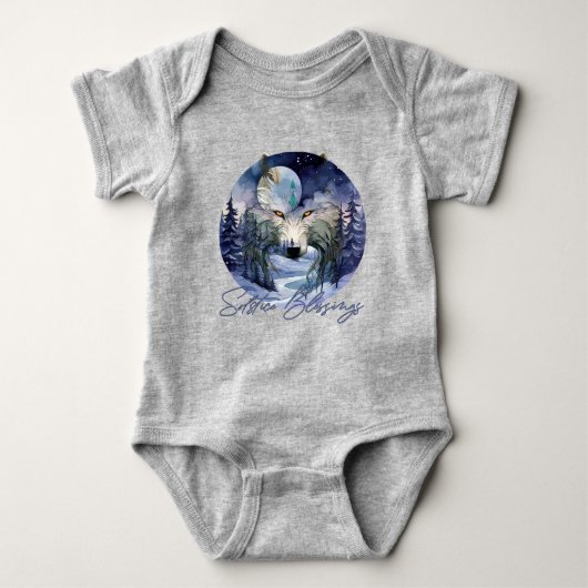 Zonnewende zegeningen Winter Wolf Moonlight Bossen Romper (Voorkant)